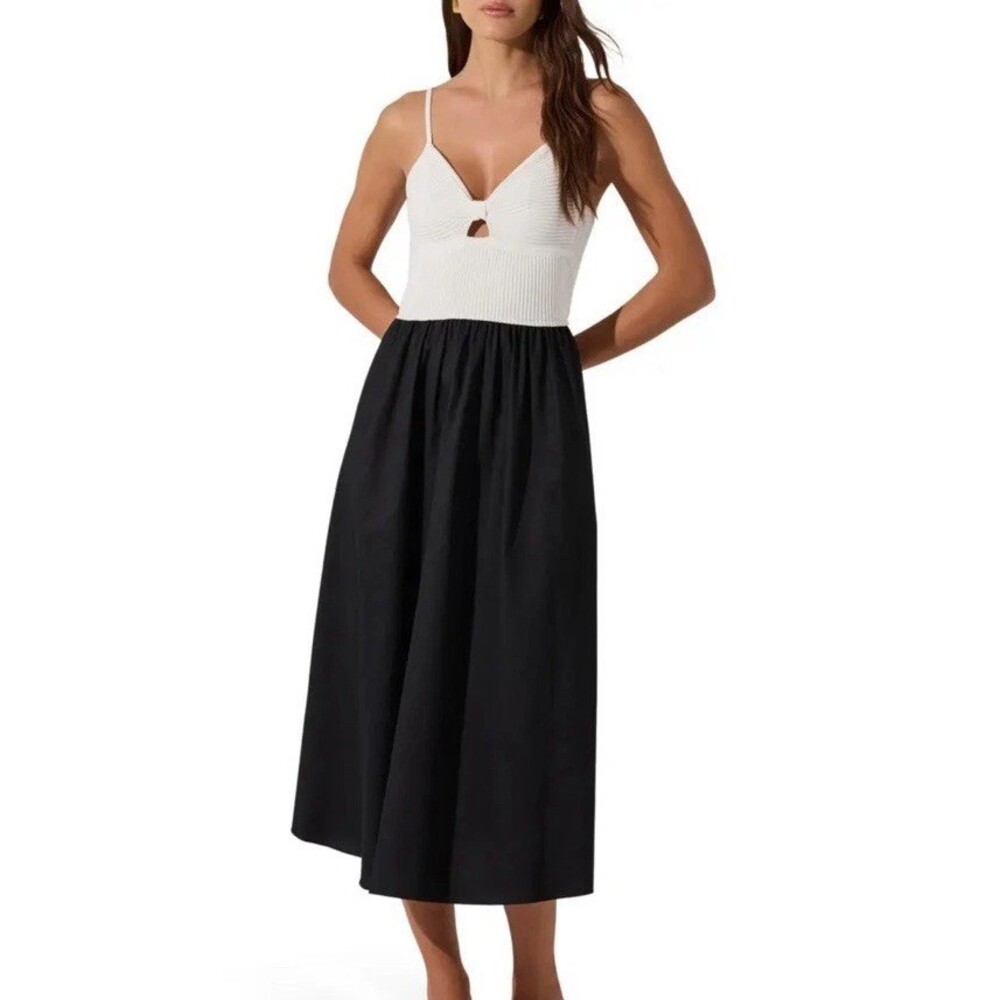 ASTR THE LABEL Contrast Midi Black  White Cutout Sundress Sexy Summer Large
